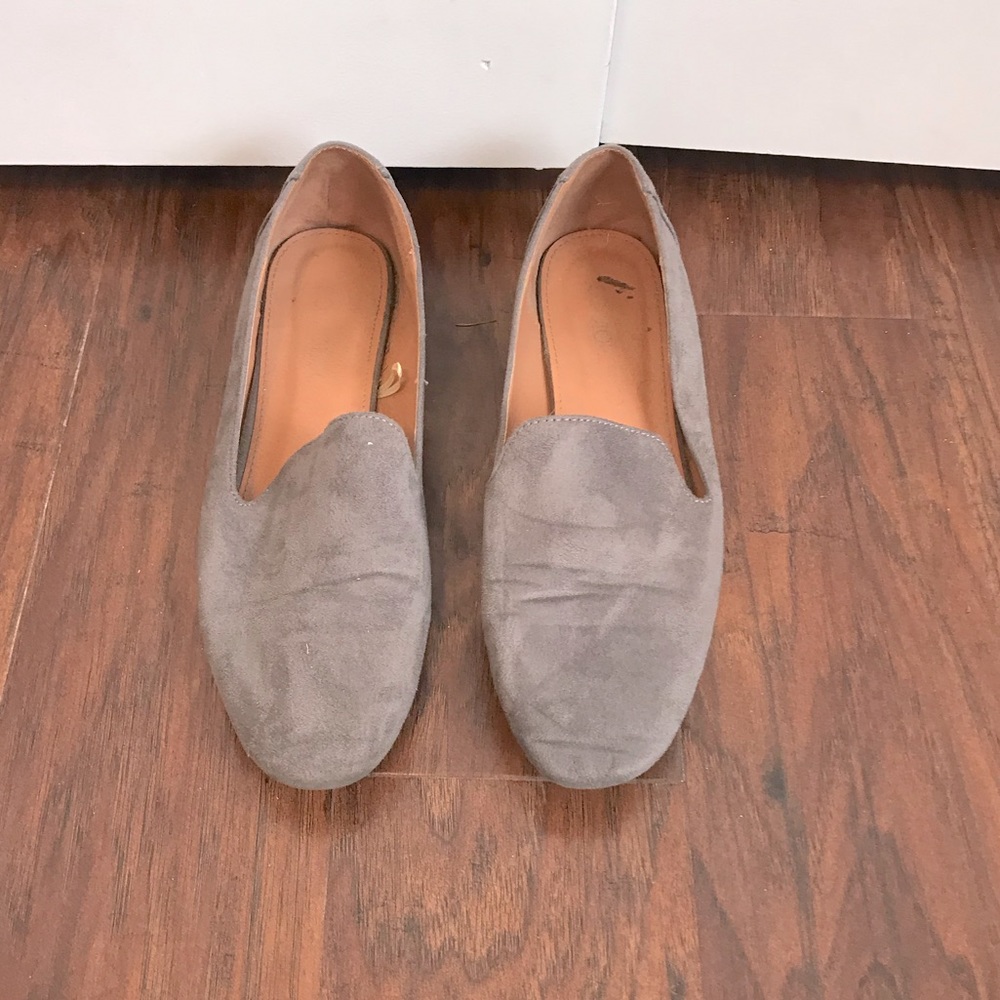 Grey suede flats